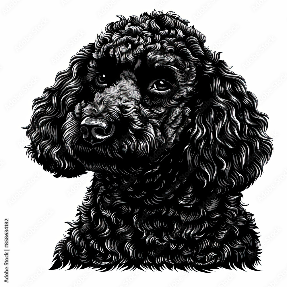 A black and white drawing of a poodle dog A black and white drawing of a poodle dog
