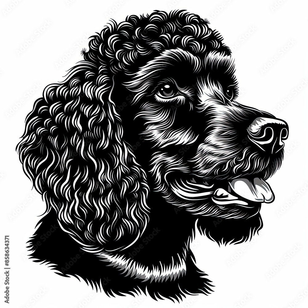 A black and white drawing of a poodle dog A black and white drawing of a poodle dog