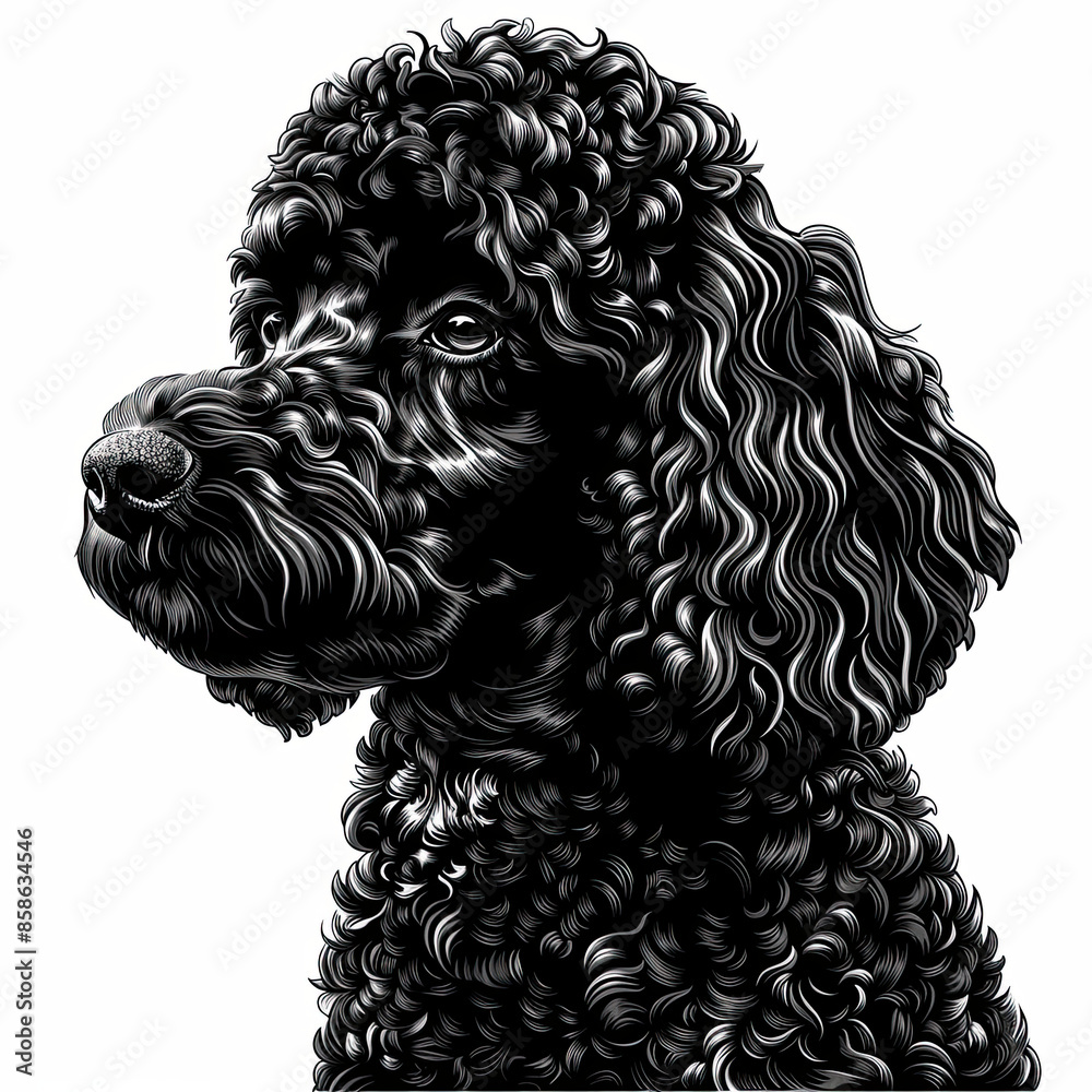 A black and white drawing of a poodle dog A black and white drawing of a poodle dog