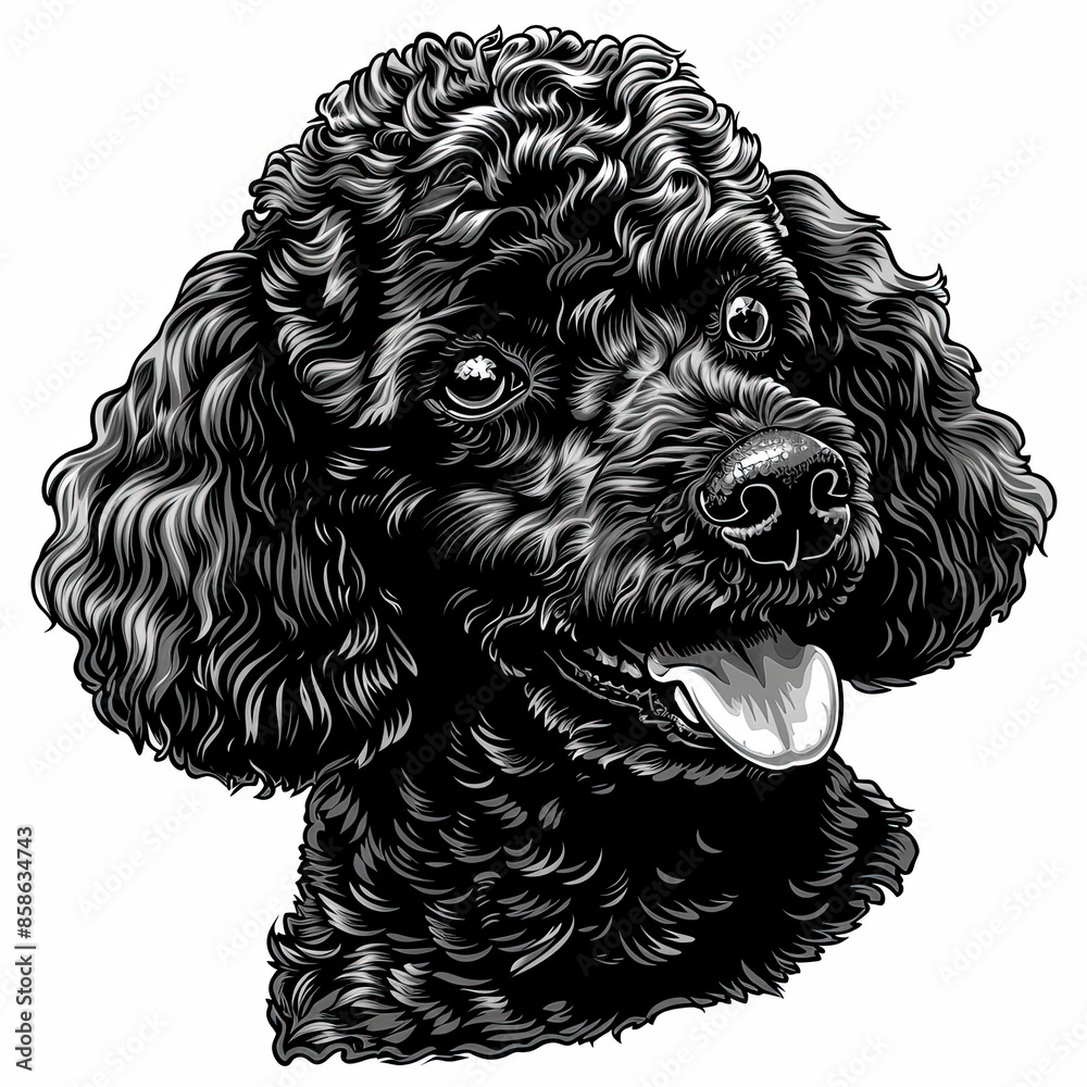 A black and white drawing of a poodle dog A black and white drawing of a poodle dog