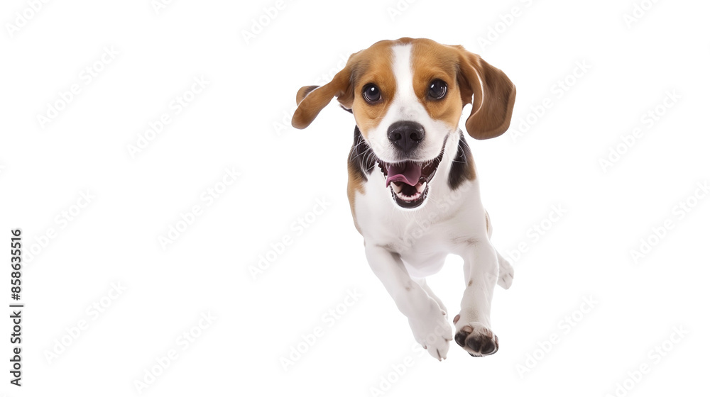 Full body shot of Beagle dog, running happily, smiling. Full body shot of Beagle dog, running happily, smiling.