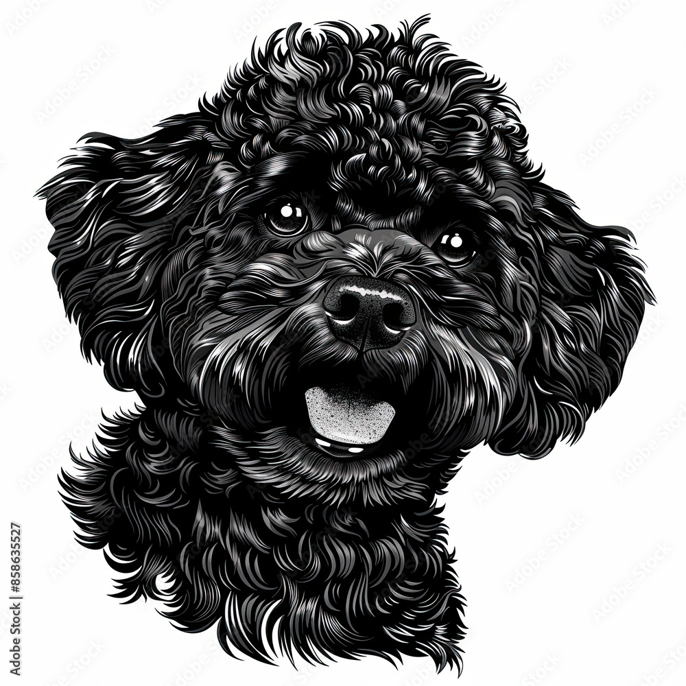 A black and white drawing of a poodle dog A black and white drawing of a poodle dog