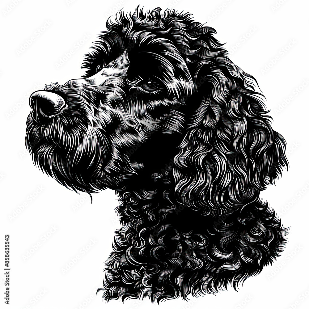 A black and white drawing of a poodle dog A black and white drawing of a poodle dog
