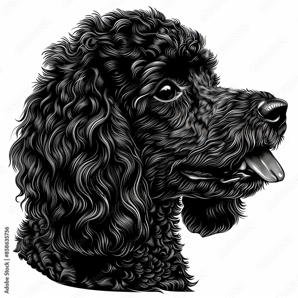 A black and white drawing of a poodle dog A black and white drawing of a poodle dog