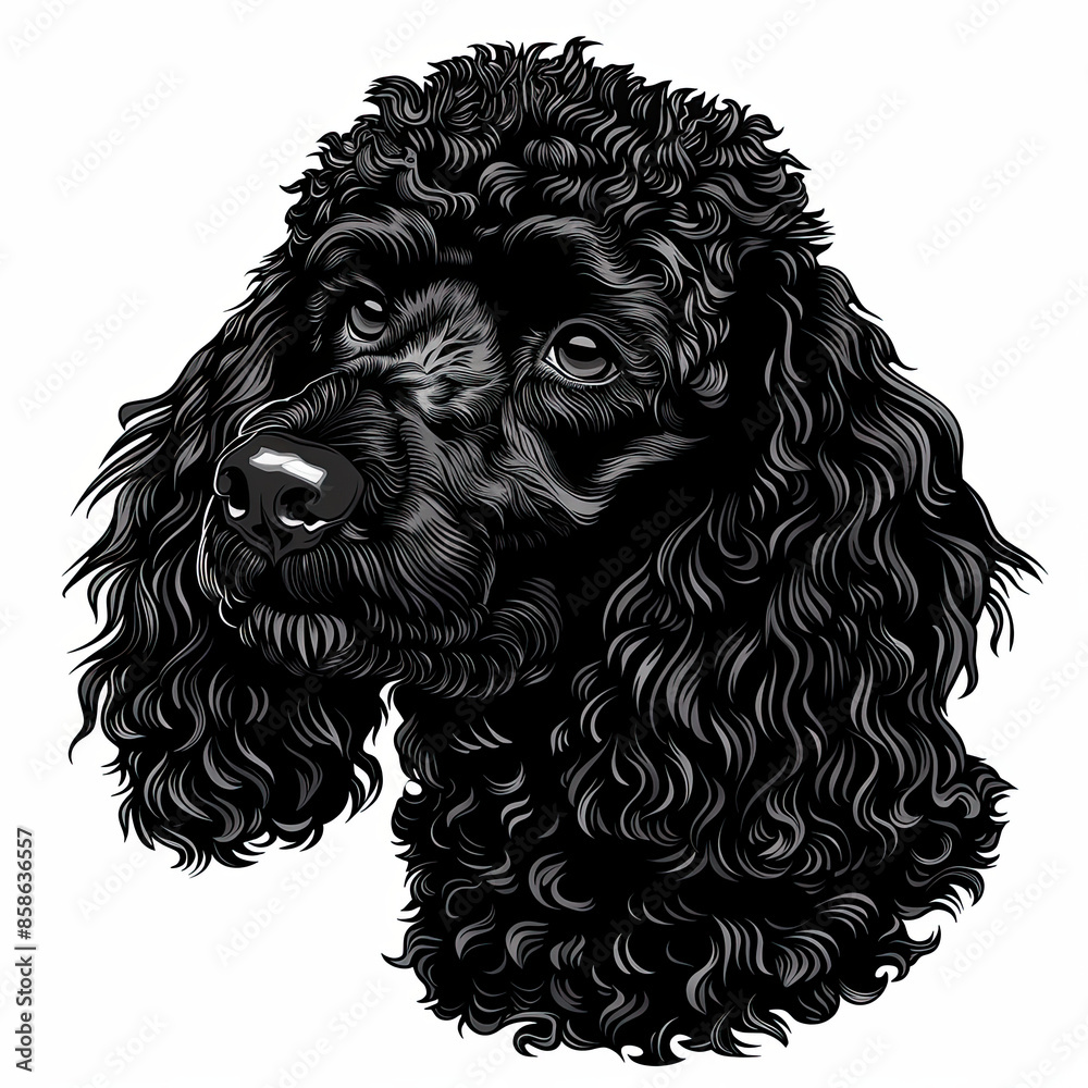 A black and white drawing of a poodle dog A black and white drawing of a poodle dog