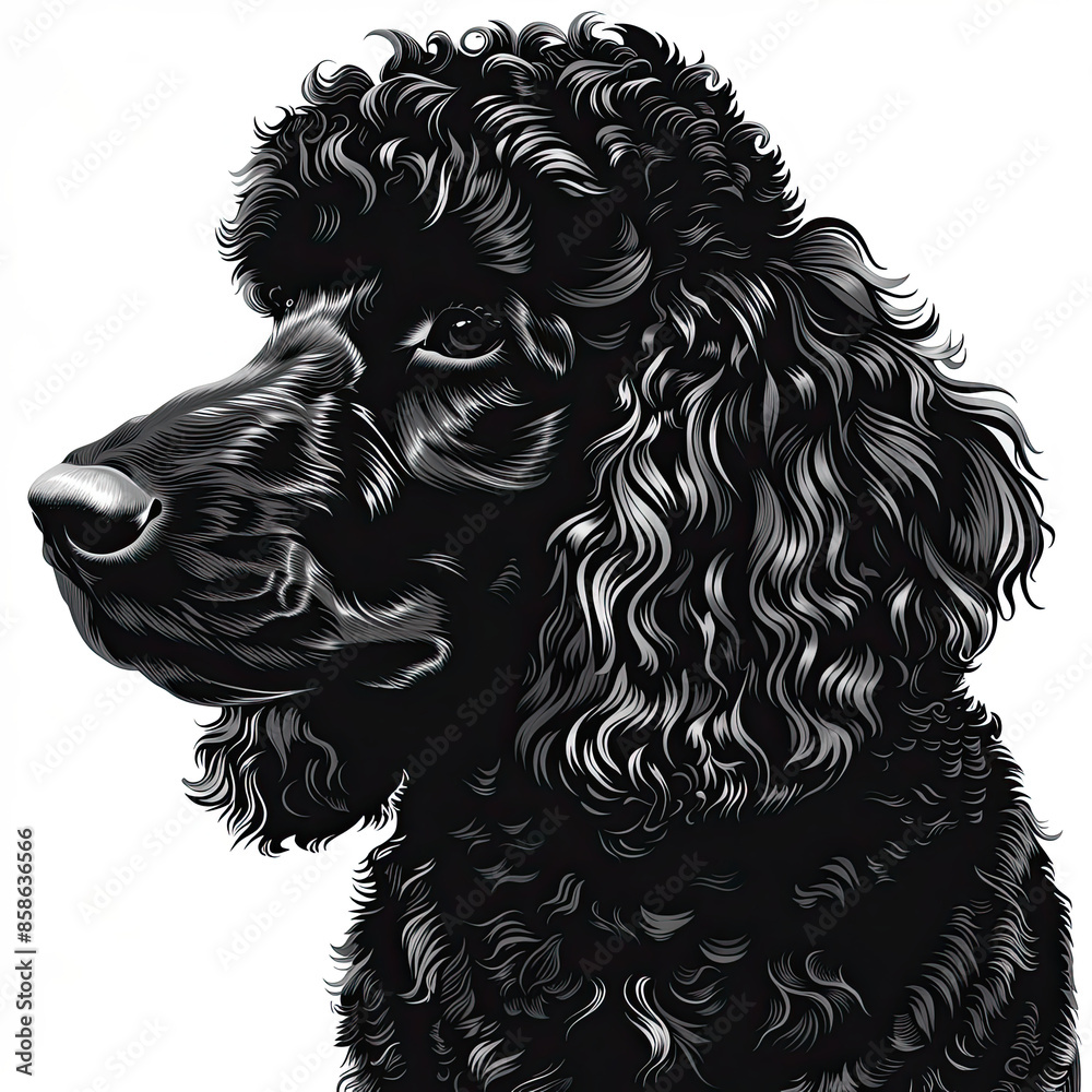 A black and white drawing of a poodle dog A black and white drawing of a poodle dog