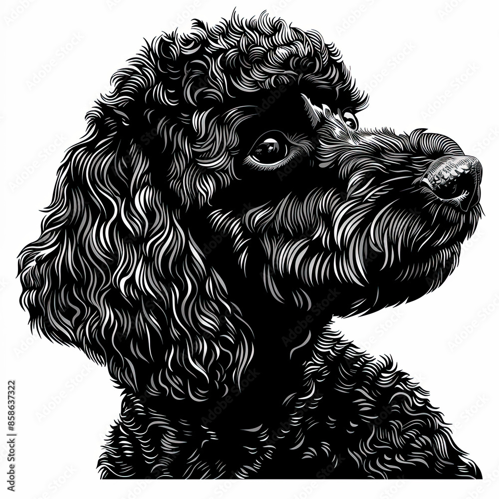 A black and white drawing of a poodle dog A black and white drawing of a poodle dog