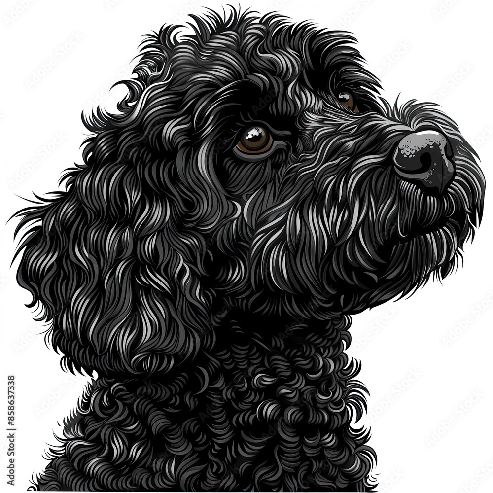 A black and white drawing of a poodle dog A black and white drawing of a poodle dog