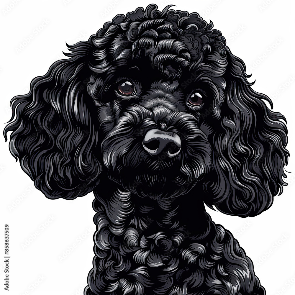 A black and white drawing of a poodle dog A black and white drawing of a poodle dog