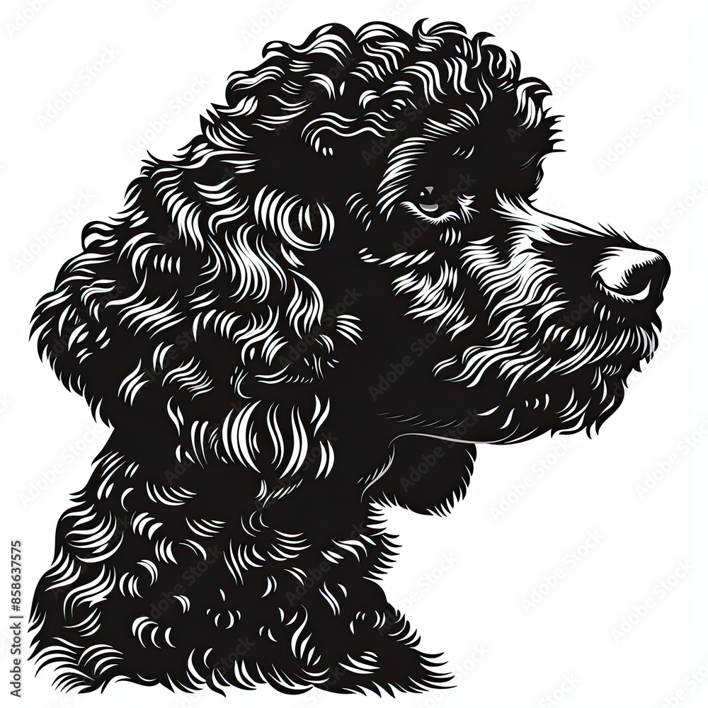 A black and white drawing of a poodle dog A black and white drawing of a poodle dog