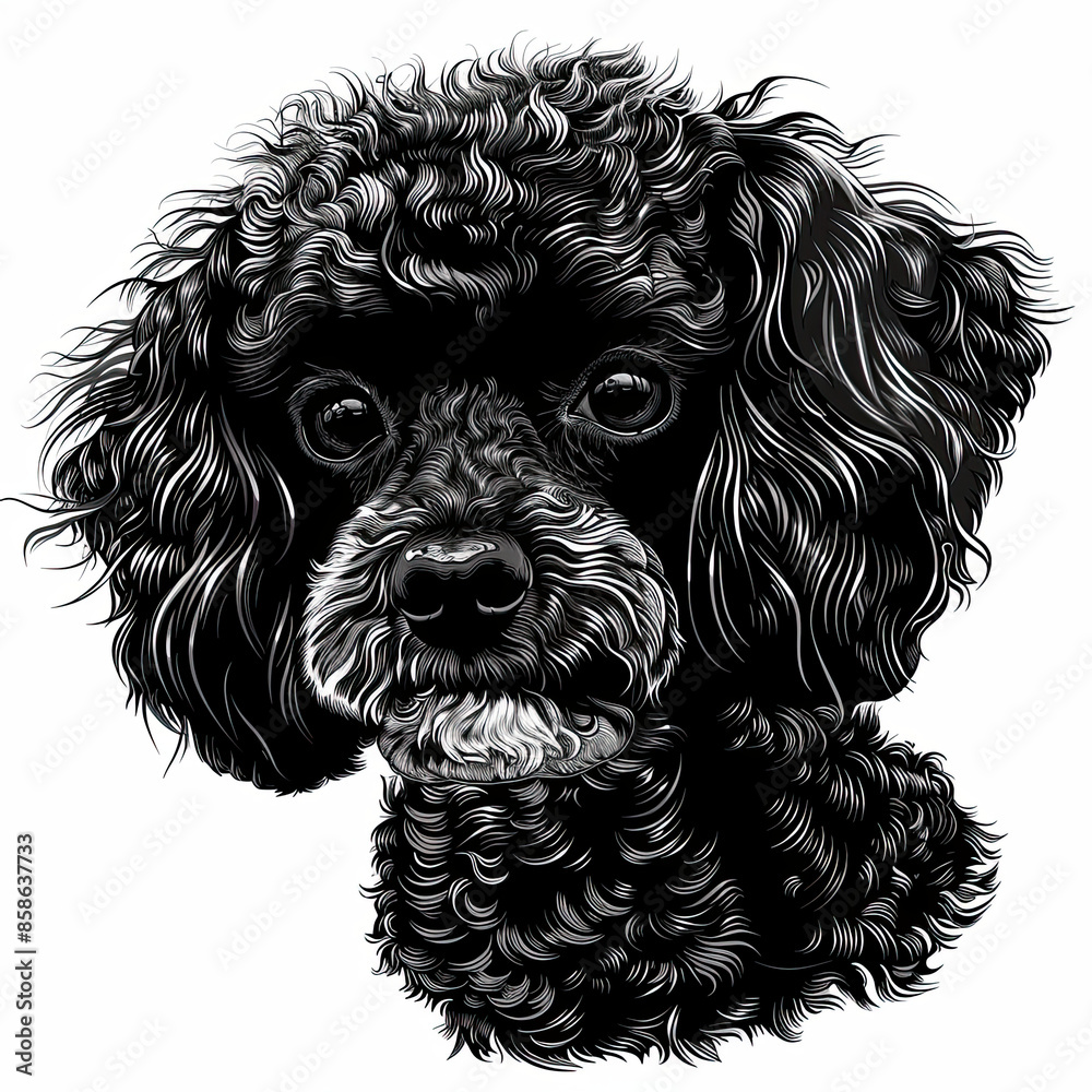 A black and white drawing of a poodle dog A black and white drawing of a poodle dog