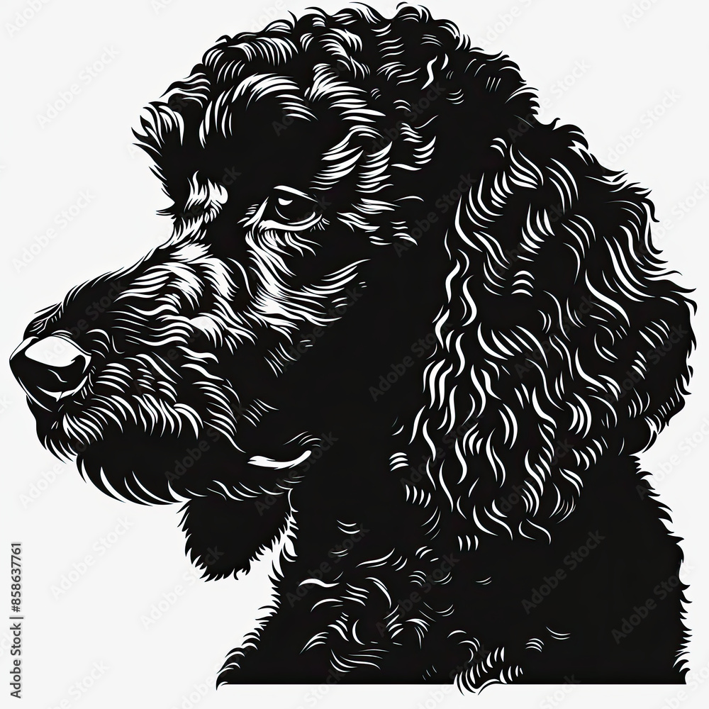 A black and white drawing of a poodle dog A black and white drawing of a poodle dog
