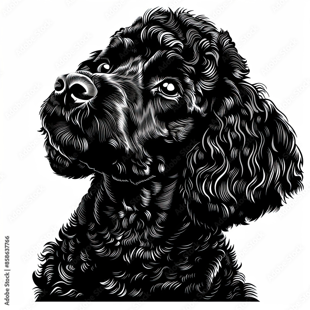 A black and white drawing of a poodle dog A black and white drawing of a poodle dog