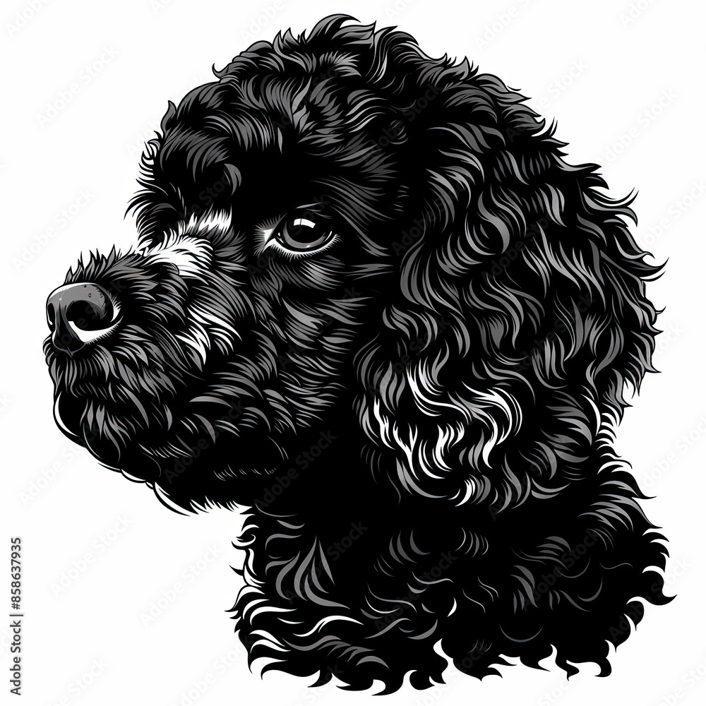 A black and white drawing of a poodle dog A black and white drawing of a poodle dog