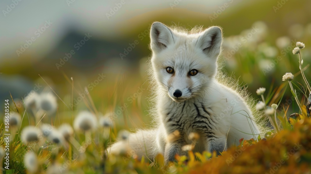Arctic Fox Kit on Grass in Polar Summer Arctic Fox Kit on Grass in Polar Summer