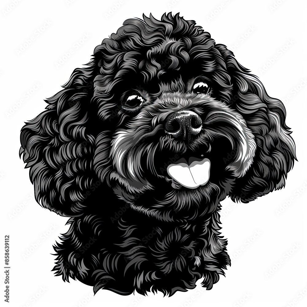 A black and white drawing of a poodle dog A black and white drawing of a poodle dog