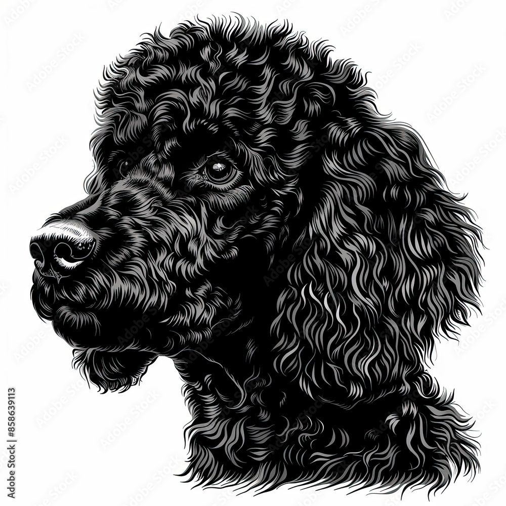 A black and white drawing of a poodle dog A black and white drawing of a poodle dog