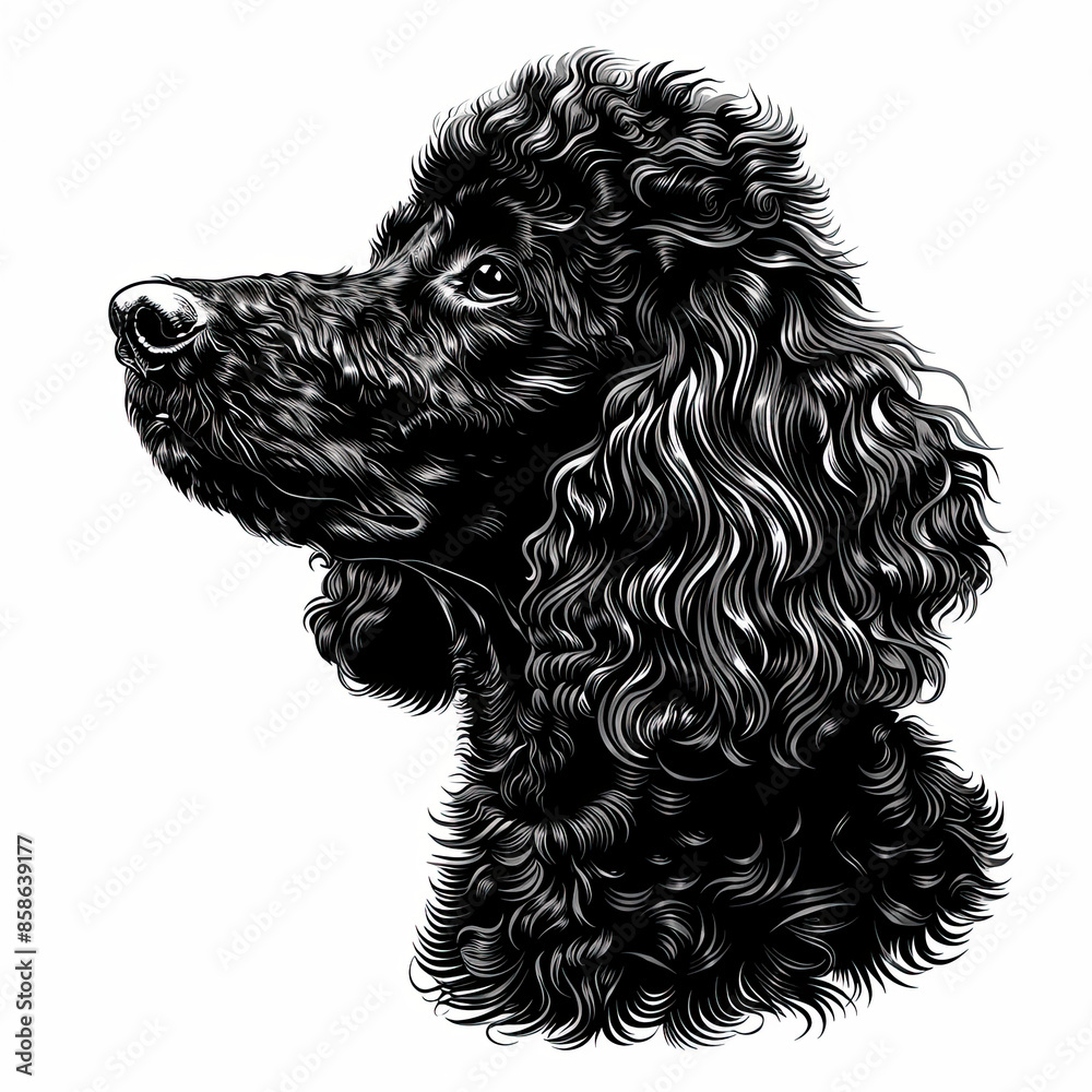 A black and white drawing of a poodle dog A black and white drawing of a poodle dog