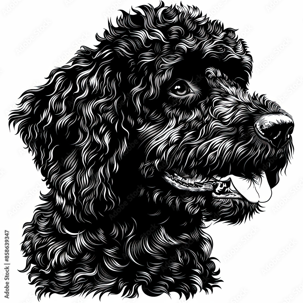 A black and white drawing of a poodle dog A black and white drawing of a poodle dog