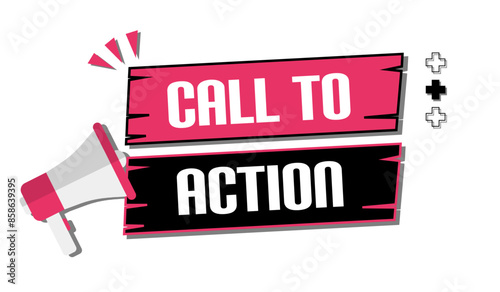 Vector banner. Megaphone with call to action speech bubble. Loudspeaker. Banner for business, marketing. Banner design vector illustration.