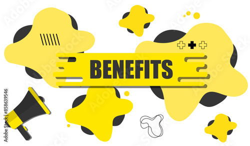 Vector banner. Megaphone with benefits speech bubble. Loudspeaker. Banner for business, marketing. Banner design vector illustration.