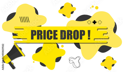 Vector banner. Megaphone with price drop speech bubble. Loudspeaker. Banner for business, marketing. Banner design vector illustration.