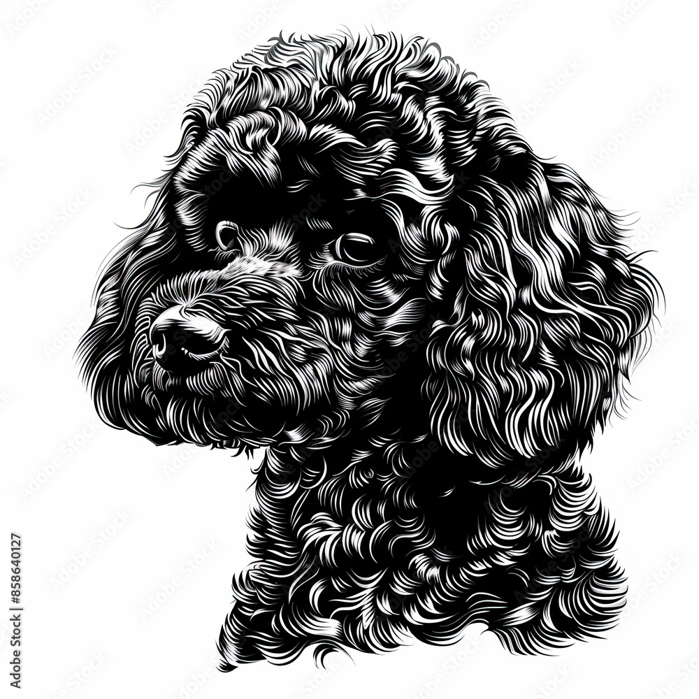 A black and white drawing of a poodle dog A black and white drawing of a poodle dog