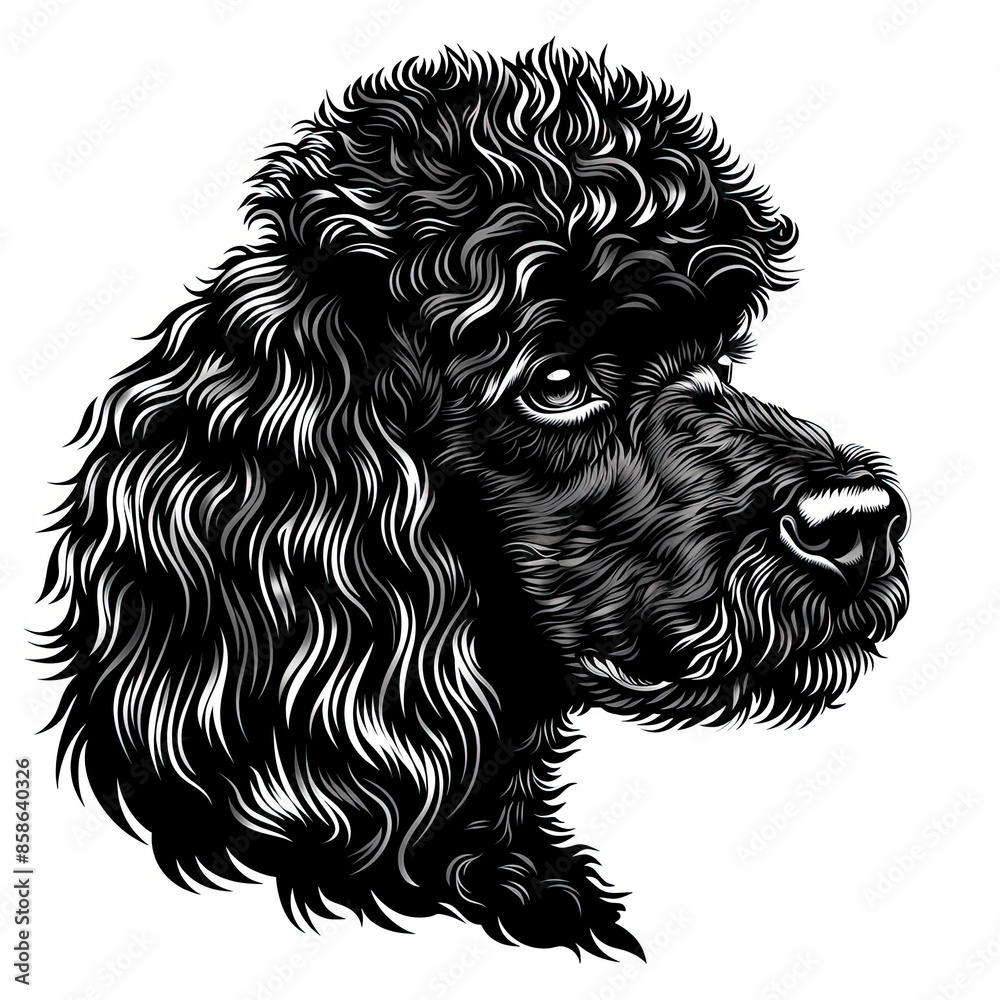 A black and white drawing of a poodle dog A black and white drawing of a poodle dog