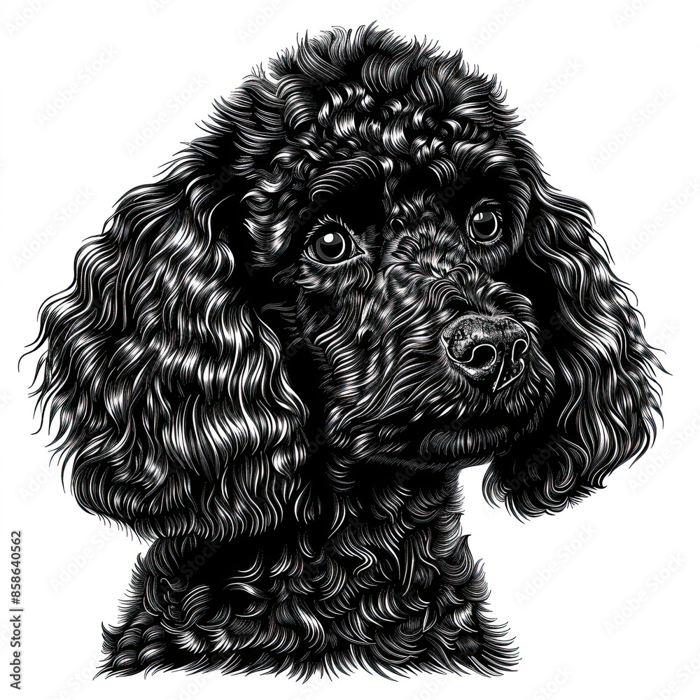 A black and white drawing of a poodle dog A black and white drawing of a poodle dog
