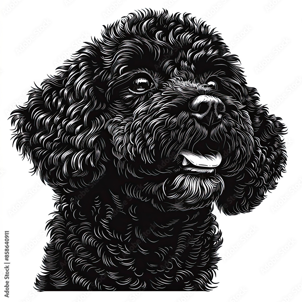 A black and white drawing of a poodle dog A black and white drawing of a poodle dog