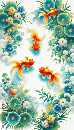 浮世絵（Ukiyoe）、日本画／金魚 Goldfish