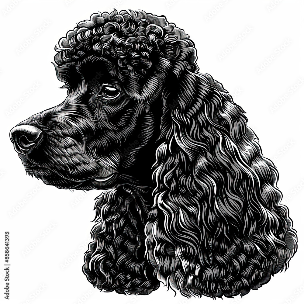 A black and white drawing of a poodle dog A black and white drawing of a poodle dog
