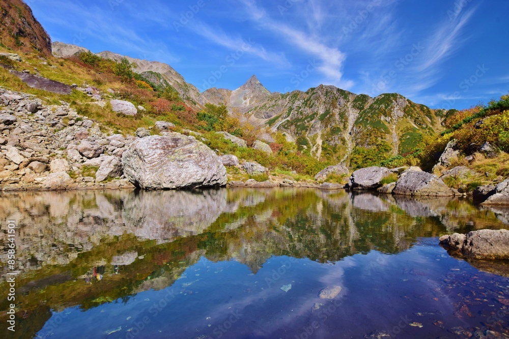 Fototapeta premium 秋の氷河公園 天狗池に映る槍ヶ岳