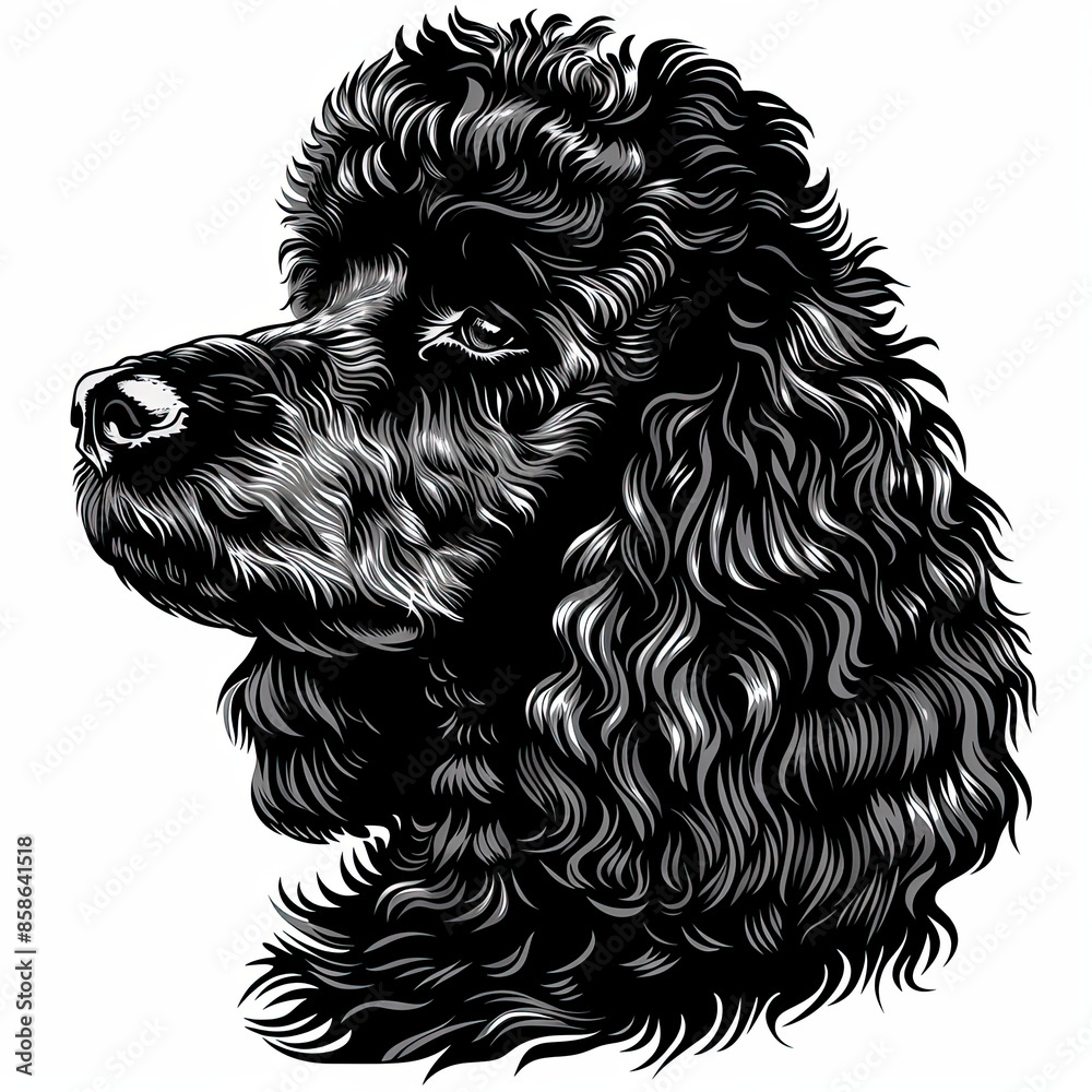 A black and white drawing of a poodle dog A black and white drawing of a poodle dog