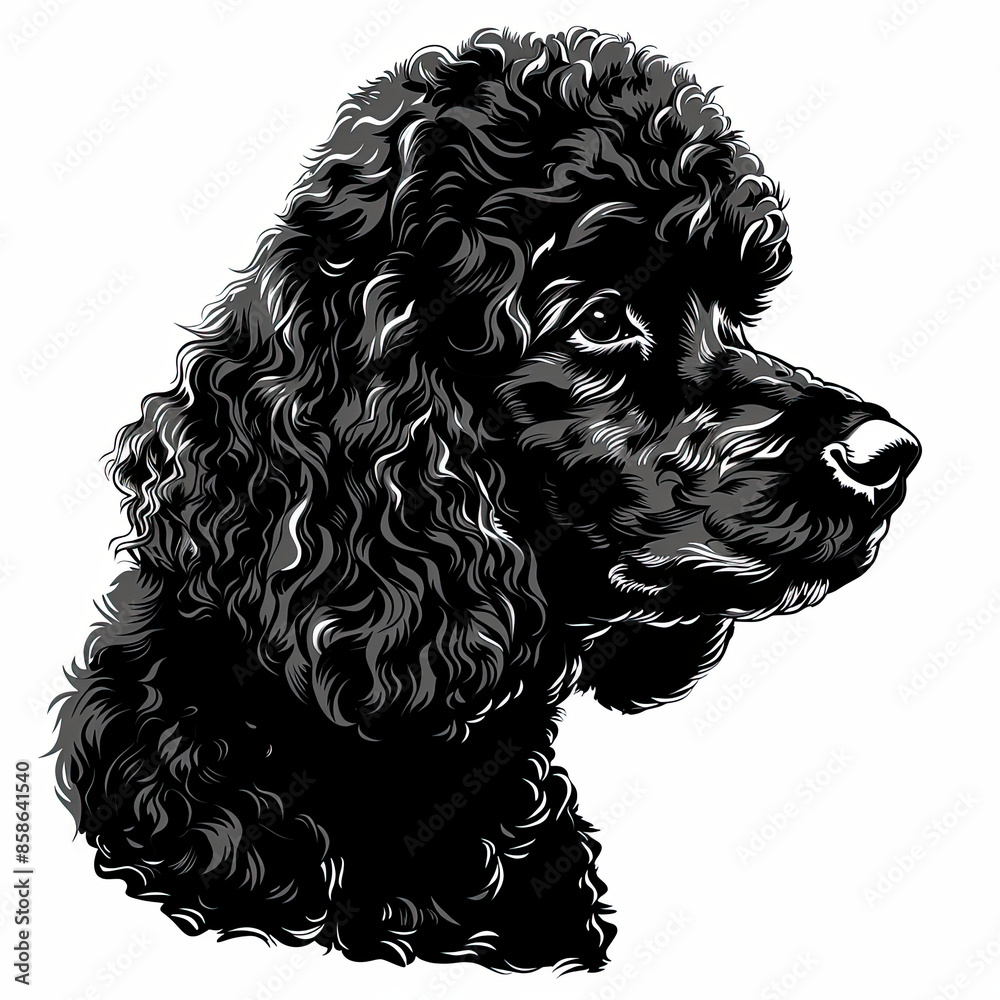 A black and white drawing of a poodle dog A black and white drawing of a poodle dog