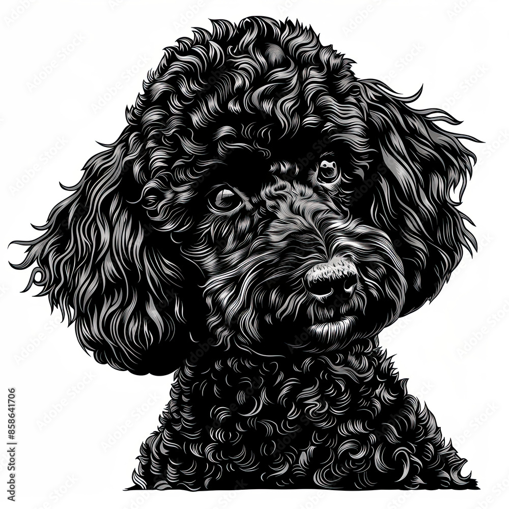 A black and white drawing of a poodle dog A black and white drawing of a poodle dog