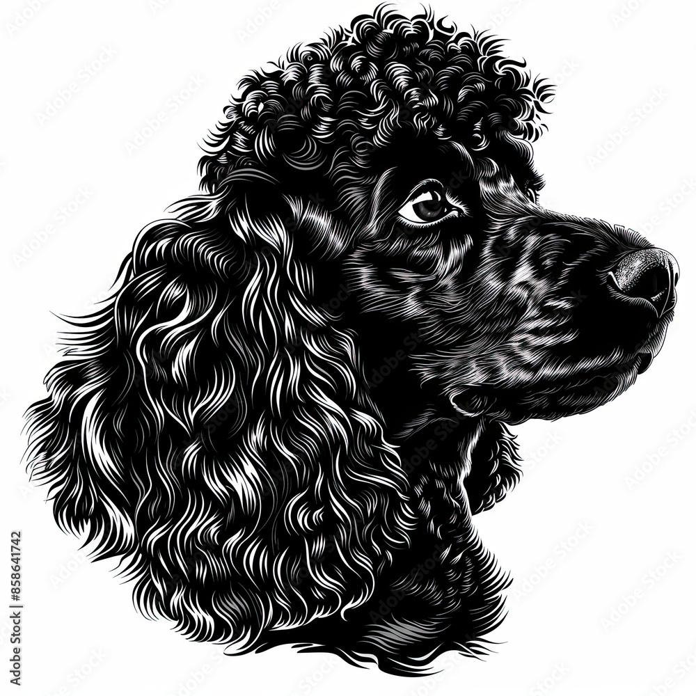 A black and white drawing of a poodle dog A black and white drawing of a poodle dog