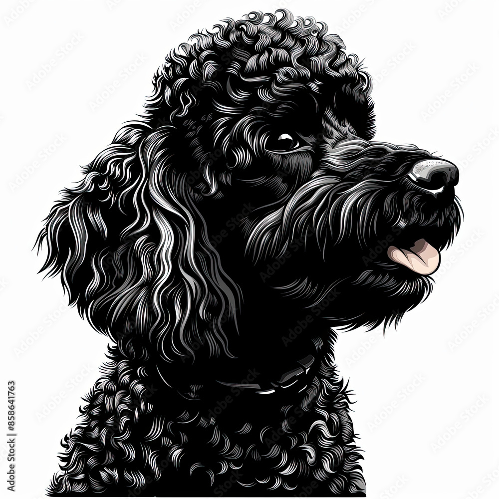 A black and white drawing of a poodle dog A black and white drawing of a poodle dog