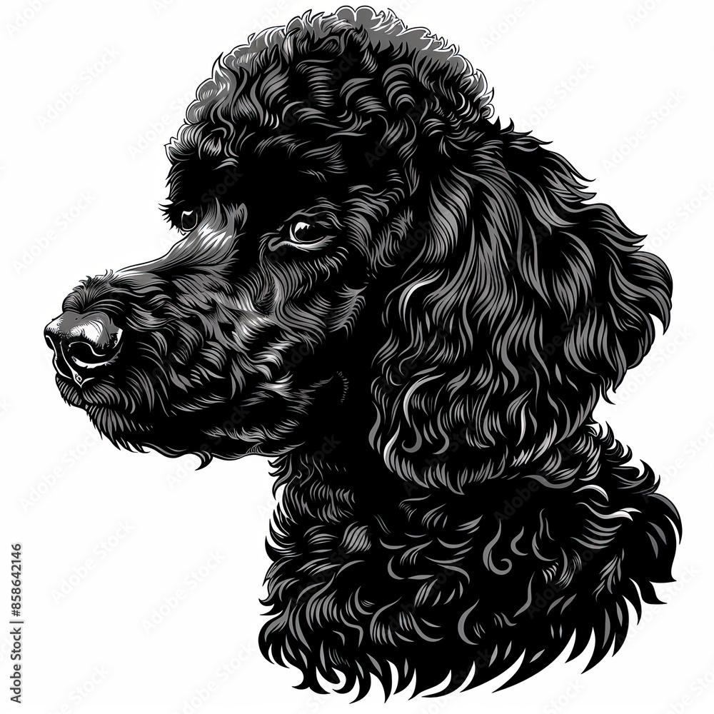 A black and white drawing of a poodle dog A black and white drawing of a poodle dog