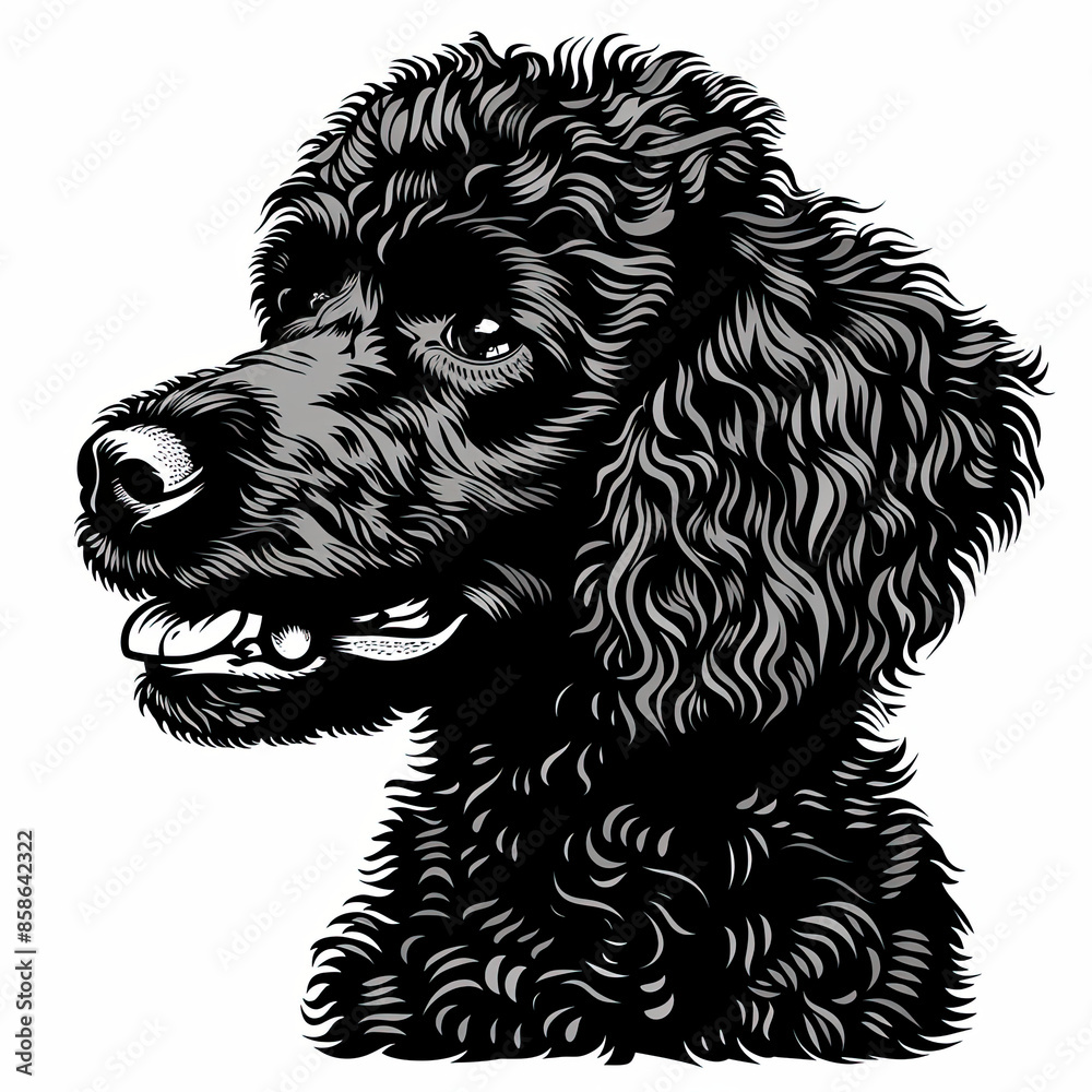 A black and white drawing of a poodle dog A black and white drawing of a poodle dog