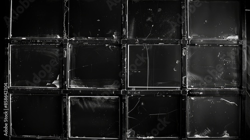 Naklejka Aged black and white contact sheet with empty frames and medium format hand copy