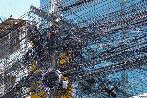 Telephone lines in the capital of Thailand. photo