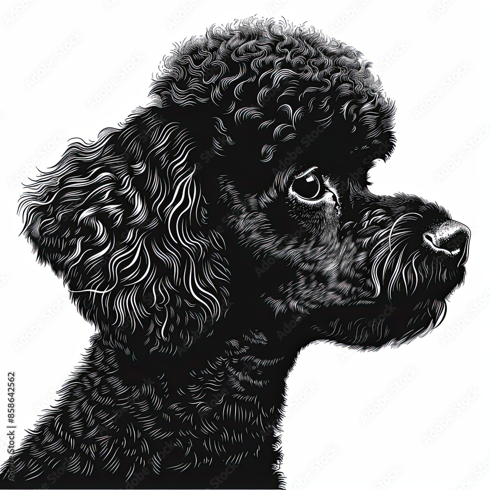 A black and white drawing of a poodle dog A black and white drawing of a poodle dog