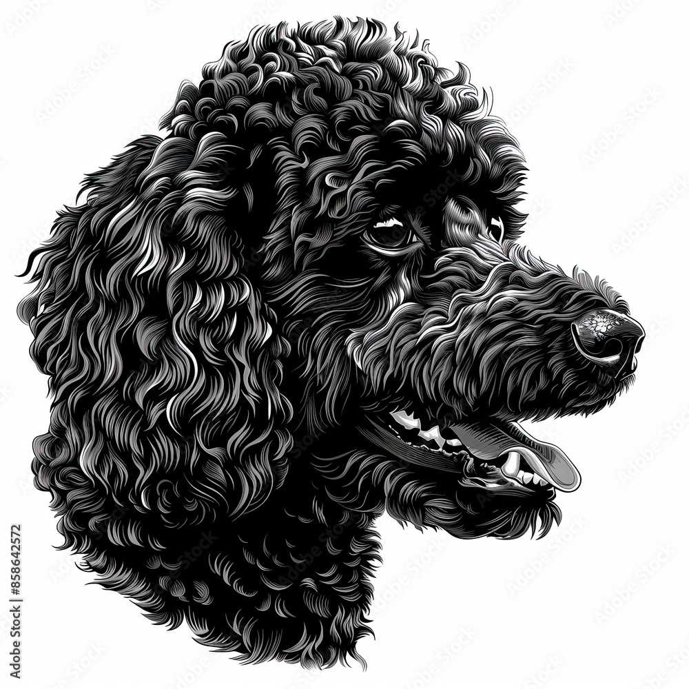 A black and white drawing of a poodle dog A black and white drawing of a poodle dog