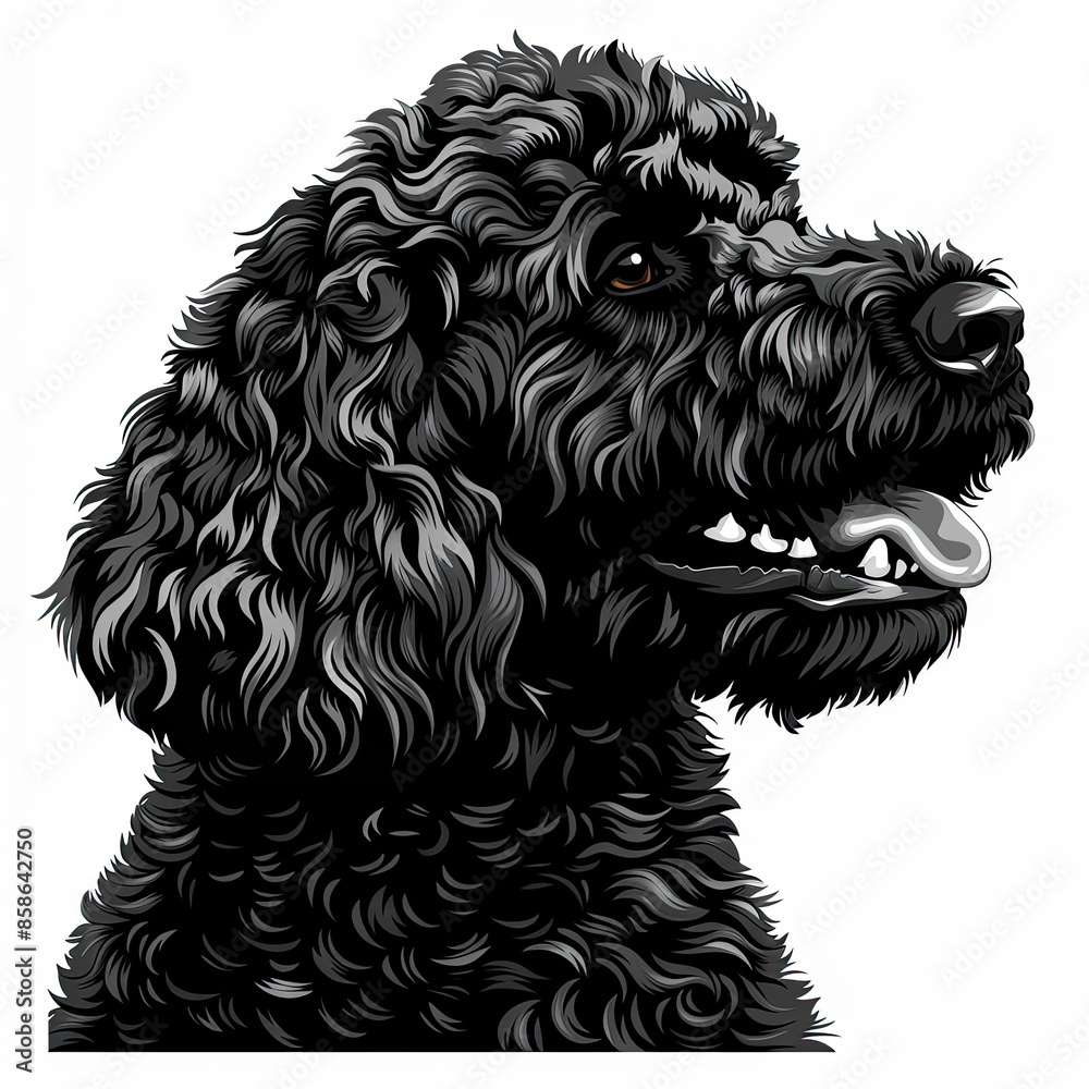 A black and white drawing of a poodle dog A black and white drawing of a poodle dog