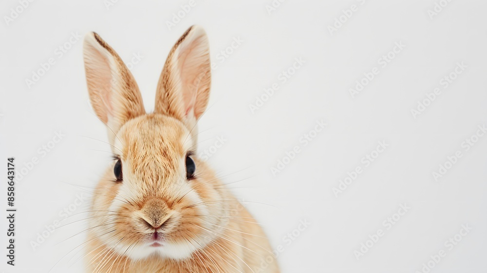 Obraz premium Rabbit , 4 months old, sitting against white background.