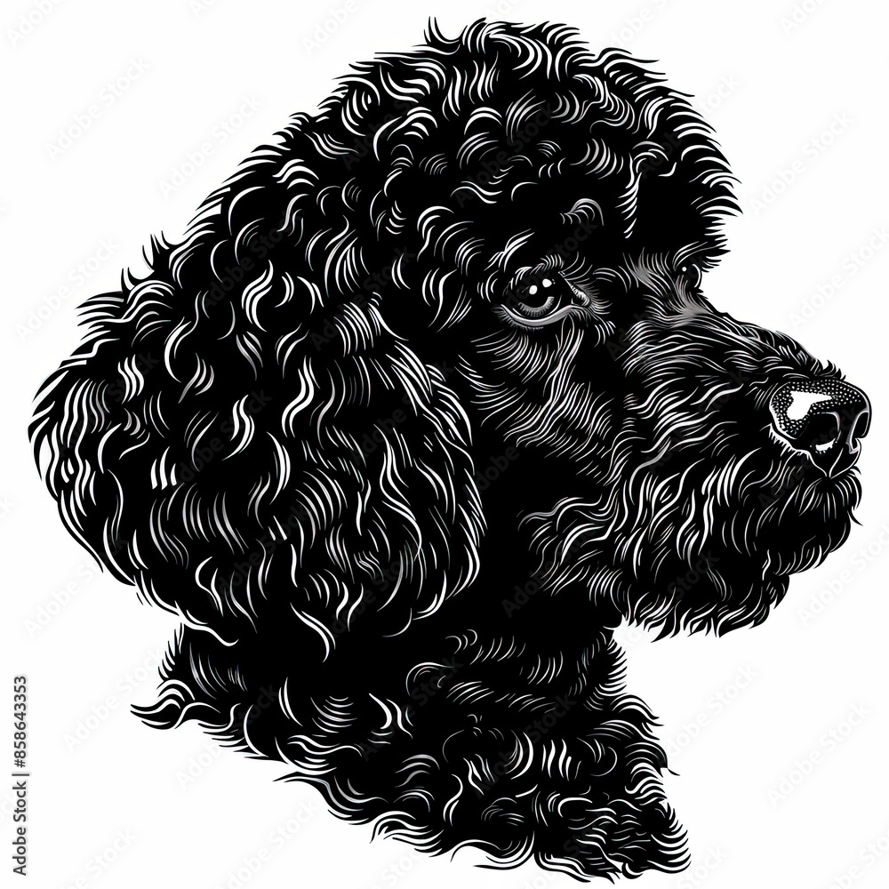 A black and white drawing of a poodle dog A black and white drawing of a poodle dog