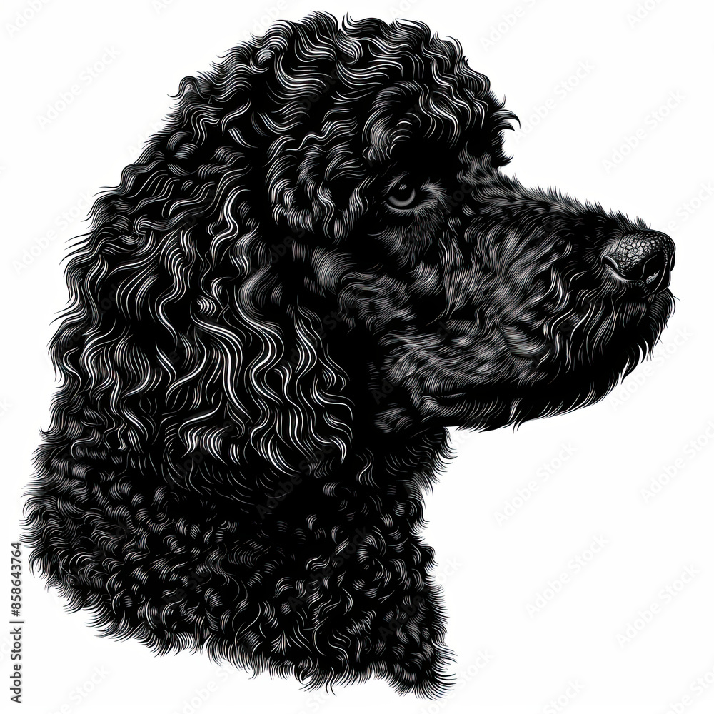 A black and white drawing of a poodle dog A black and white drawing of a poodle dog