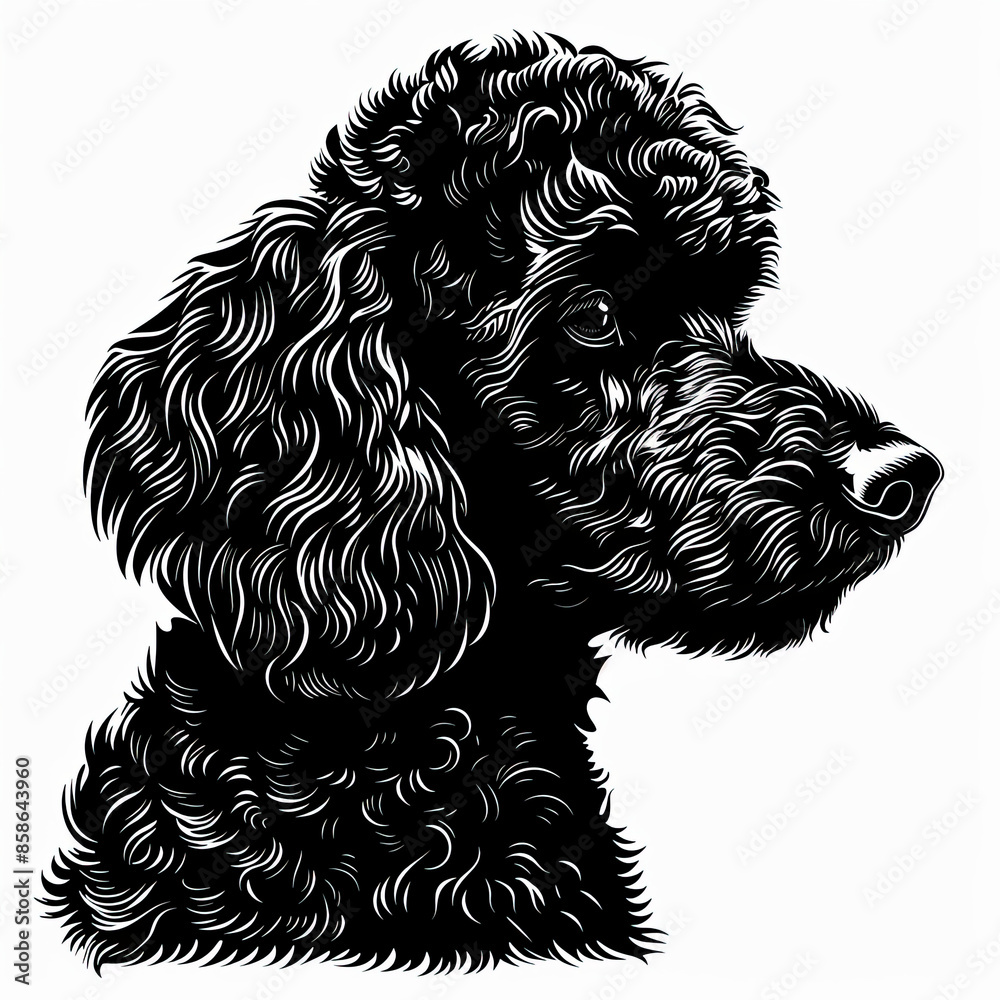 A black and white drawing of a poodle dog A black and white drawing of a poodle dog