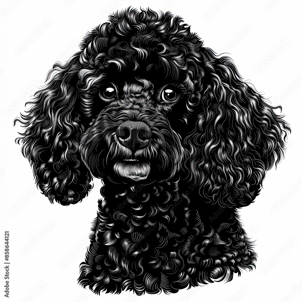 A black and white drawing of a poodle dog A black and white drawing of a poodle dog